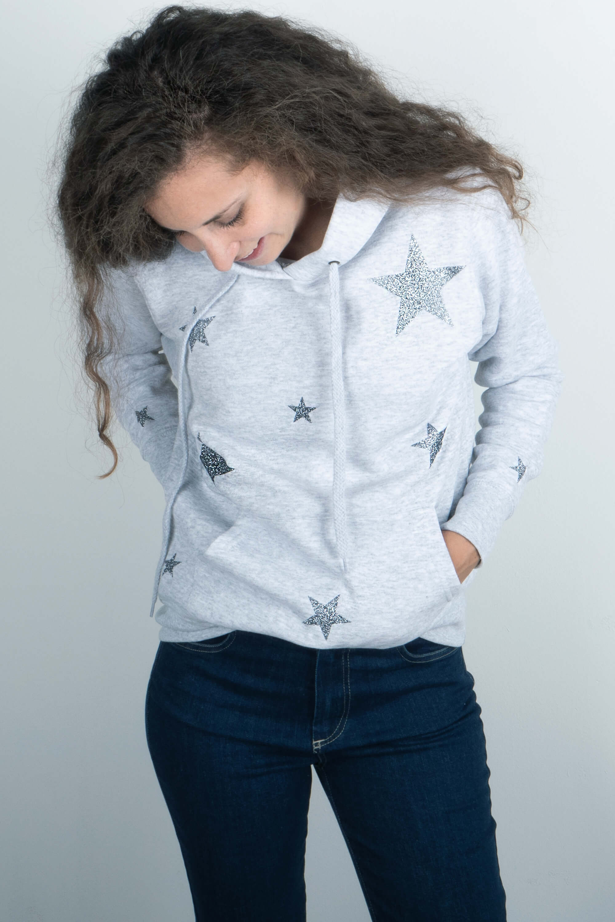Felpa Stelle in Glitter Argento